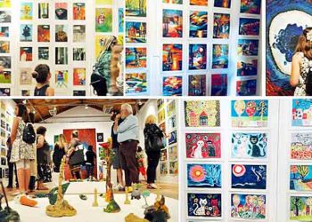 Πολύχρωμη παιδική έκθεση ζωγραφικής