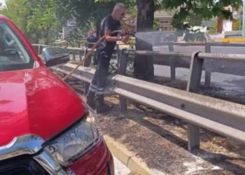 Φωτιά σε νησίδα της Λεωφόρου Μεσογείων