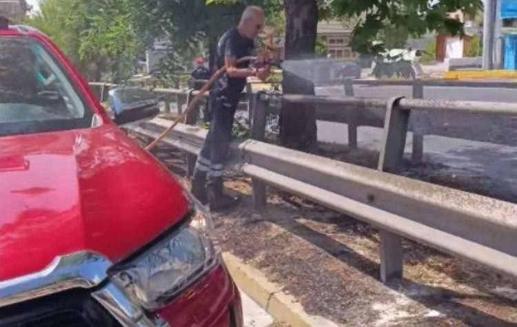 Φωτιά σε νησίδα της Λεωφόρου Μεσογείων