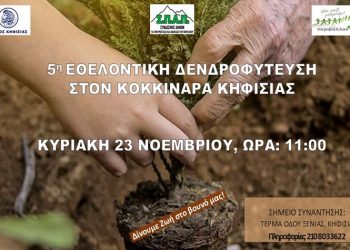 Στις 23/11 η 5η Δράση Εθελοντικής Δενδροφύτευσης στον Κοκκιναρά Κηφισιάς