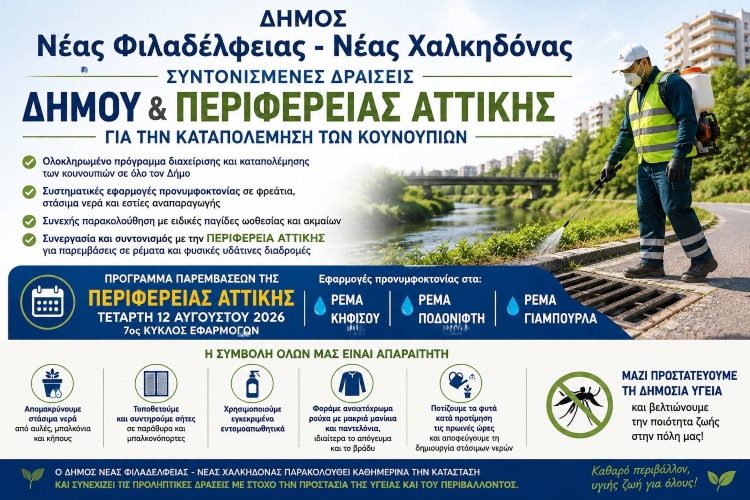 Ν.Φ.-Ν.Χ.: Συντονισμένες δράσεις Δήμου και Περιφέρειας Αττικής για την καταπολέμηση των κουνουπιών